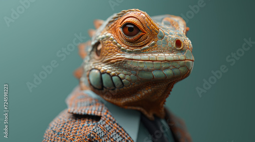 Close Up of a Lizard Wearing a Suit and Tie