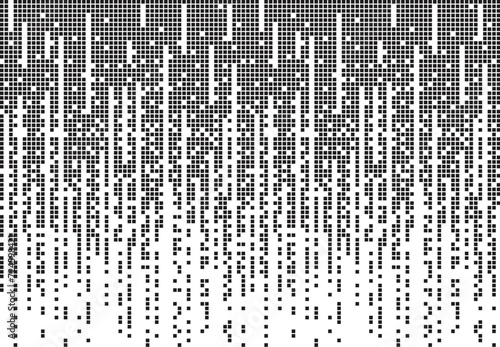 Abstract monochrome pixelated background. Scattered loose data elements. Horizontal composition with vertical pixel lines. Technology and cyber security check backdrop.