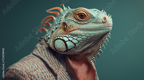 Close-Up of a Lizard Wearing a Suit