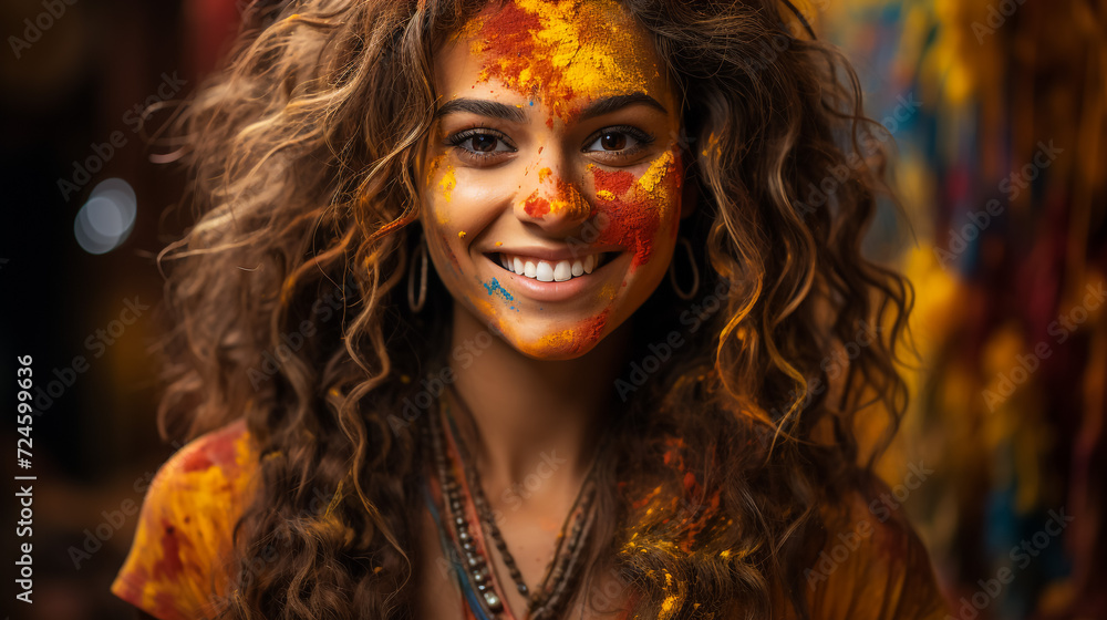 Portrait of friends have fun at Holi Festival