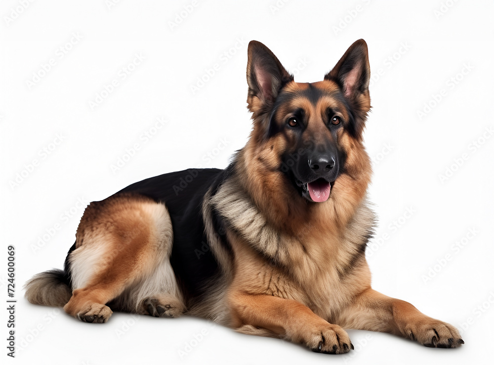 German shepherd sitting and panting, isolated on white German shepherd sitting and panting, isolated on white