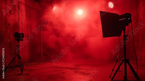 Studio light equipment on red background photo