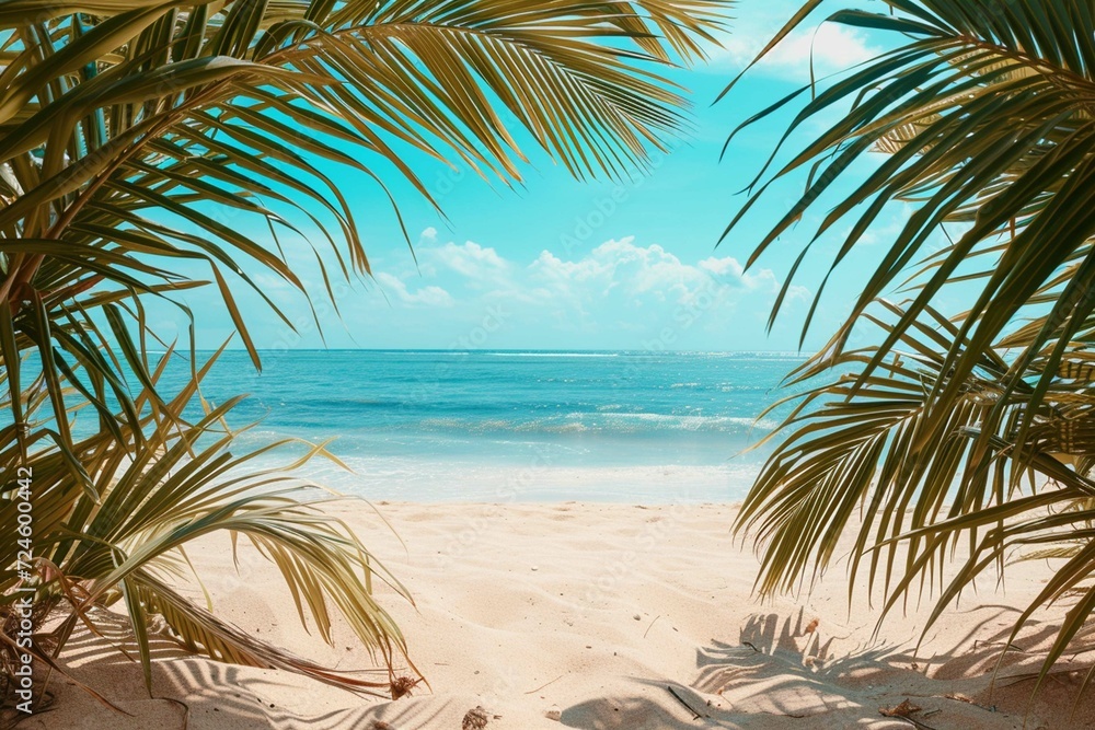 Sand with Palm and tropical beach and sea