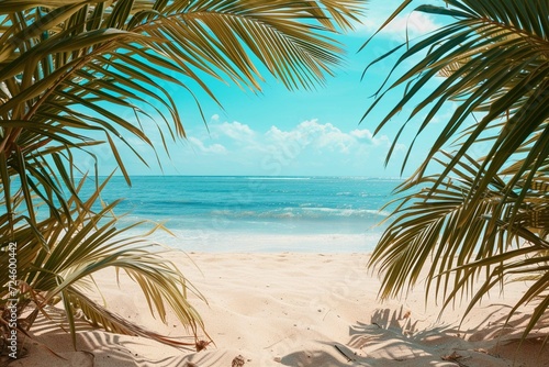 Sand with Palm and tropical beach and sea