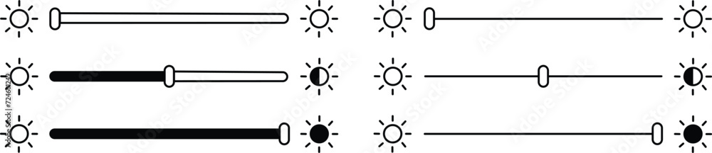 Brightness control icons set. Contrast with varying levels isolated on ...