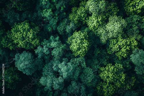 Aerial view of dense green forest canopy