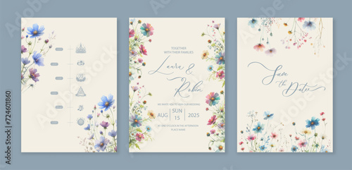 Luxury wedding invitation card background wild herbs and flowers. photo