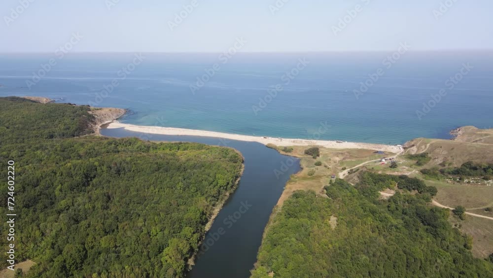 Aerial view of beach at the mouth of the Veleka River, Sinemorets village, Burgas Region, Bulgaria Aerial view of beach at the mouth of the Veleka River, Sinemorets village, Burgas Region, Bulgaria