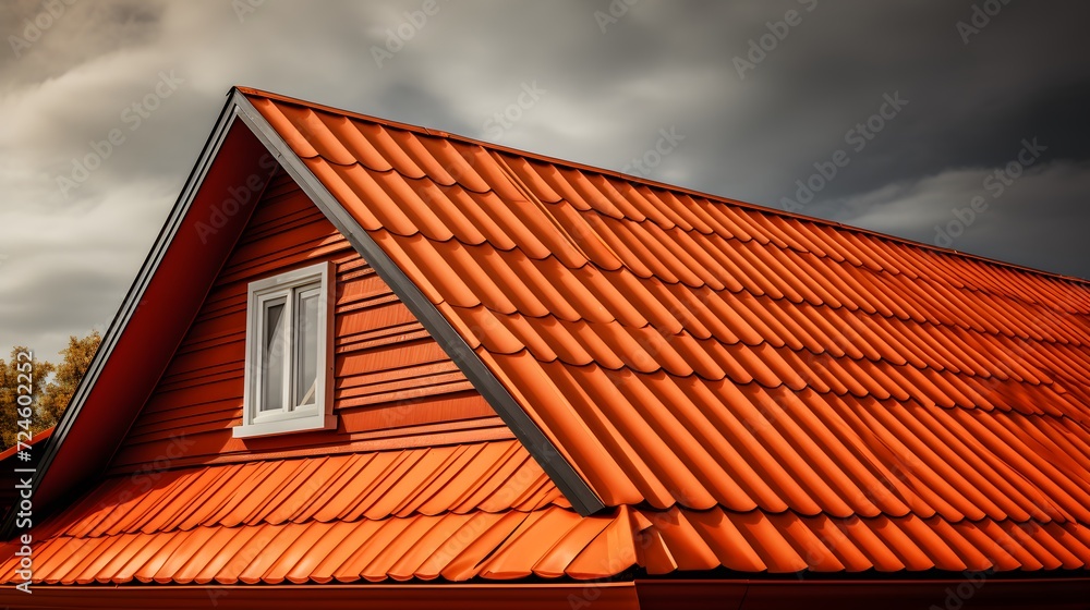 orange red house roofing, hdr, hyper realistic