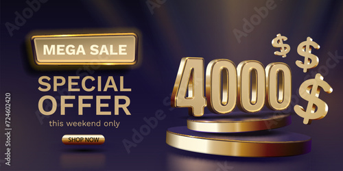 Coupon special voucher 4000 dollar, Check banner special offer. Vector illustration