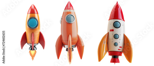 3D minimalist rocket element set on transparent background