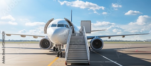 boarding stairs on a passenger Airplane, isolated on a bright background photo