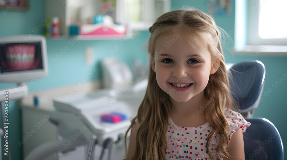 Portrait of smiling little girl at dental clinic. Dental treatment. Portrait of smiling little girl at dental clinic. Dental treatment.