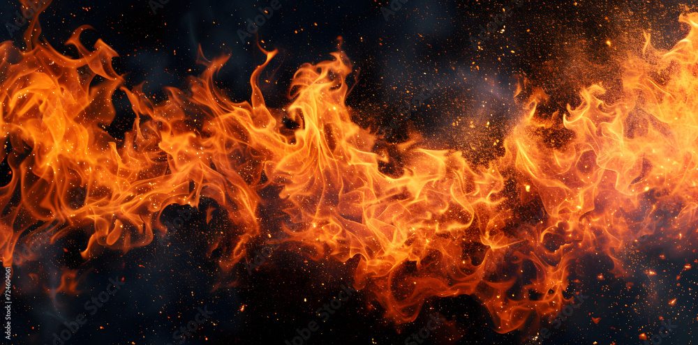 Fototapeta premium Fire flames on black background