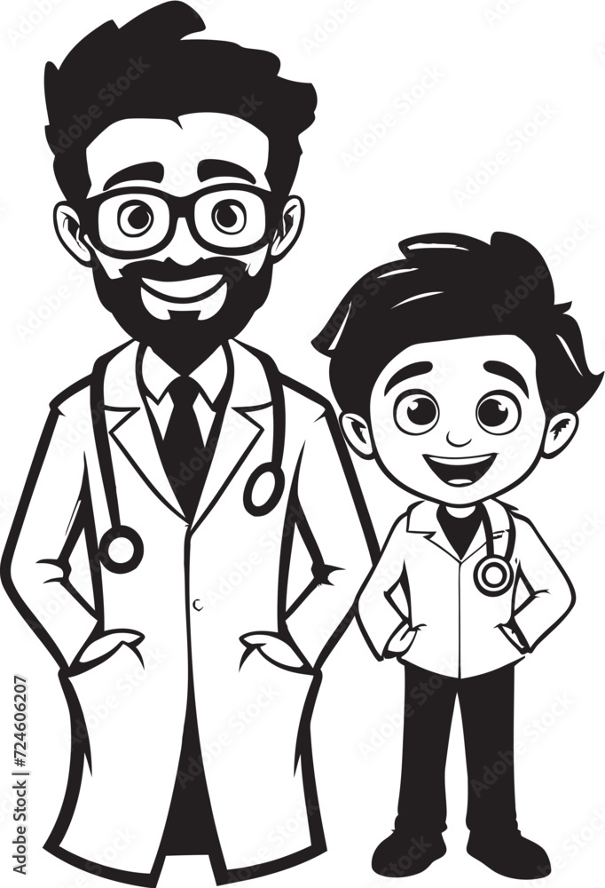 Empathetic Engravings Doctor Patient Unity in Black Vector Symbolism Healing Bonds Doctor Patient Connection in Black Vector Logo Design