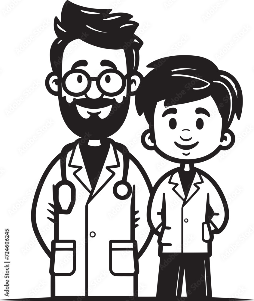 Synergistic Healing Doctor Patient Collaboration Visualized in Black Iconic Logo Empathetic Connection Doctors Bond with Patients Exemplified in Black Vector Design