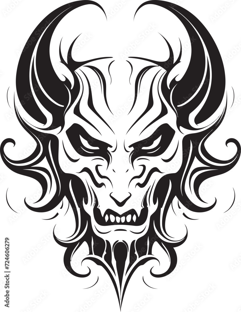 Sinister Symbol Devilhead Tattoo Design in Black Vector Logo Malevolent Mark Evil Devilhead Inked in Black Iconic Design