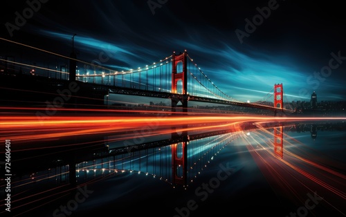 Nighttime Bridge Silhouette with Traffic Light © zainab