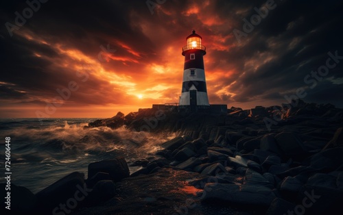 Nighttime Glow of a Coastal Lighthouse