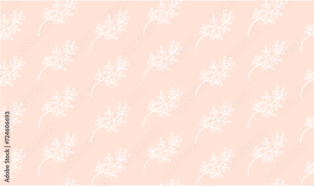 cute peach fuzz color floral pattern background with flowers and leaves