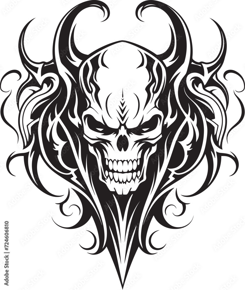 Sinister Seal Black Devilhead Design Vector Ebon Enigma Evil Devilhead Logo in Obsidian Hue