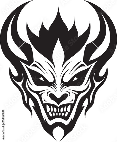 Shadowed Sovereignty Sinister Devilhead Tattoo Vector Logo Abyssal Legacy Evil Devilhead Icon in Black Vector