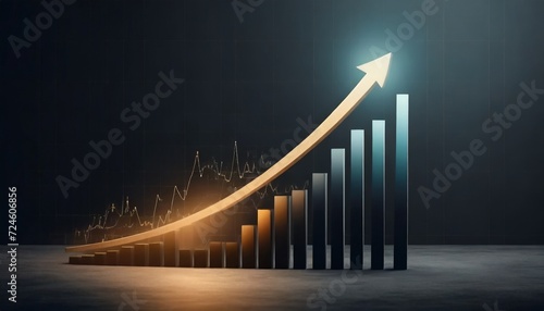 growth arrow up and progress success business skill increase improvement graph on market profit stock background with goal of achievement futuristic finance economy ai generative