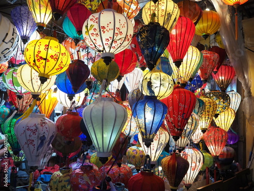 Colorful collection of  lanterns in a shop in Hoi An Old Town  Vietnam