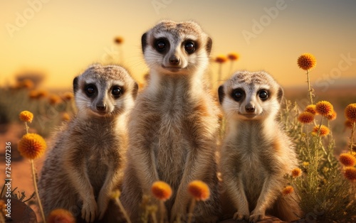 Meerkats Standing Watch, Desert Setting