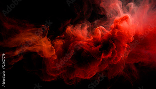 Red colorful smoke on black background, AI generated image.