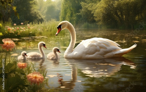 Spring Pond Swan Elegance