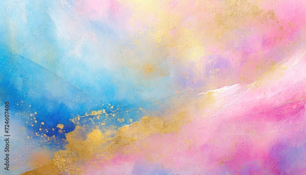 abstract blue pink and metallic gold background watercolor paint texture imitation created with generative ai