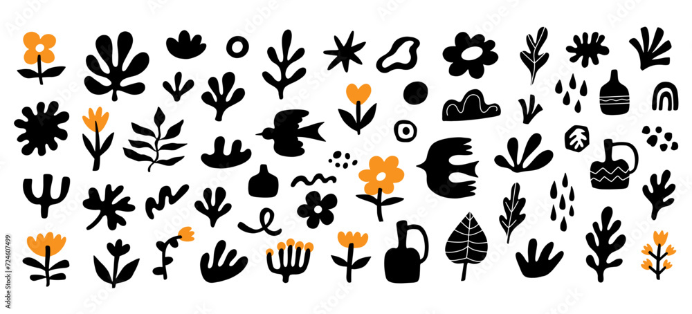 Fototapeta premium Organic boho floral shapes set abstract plants