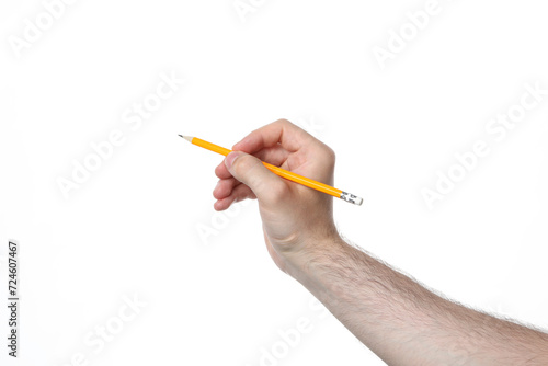 PNG,the man is holding a pencil, isolated on white background