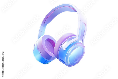 Headphones 3d render icon - purple sound gadget, dj earphone and flying music device. Wireless audio accessory concept, portable smart headset for mp3 player and s transparent background Generative Ai