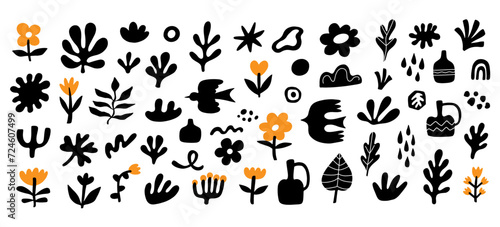 Organic boho floral shapes set abstract plants