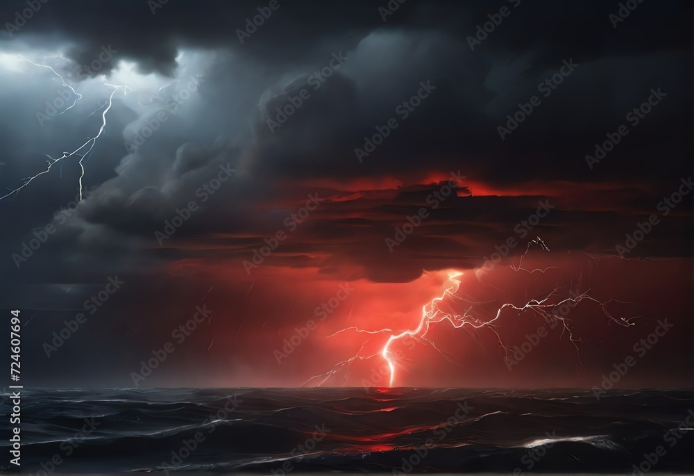 A picture of a storm with a bright red light in the background from Generative AI