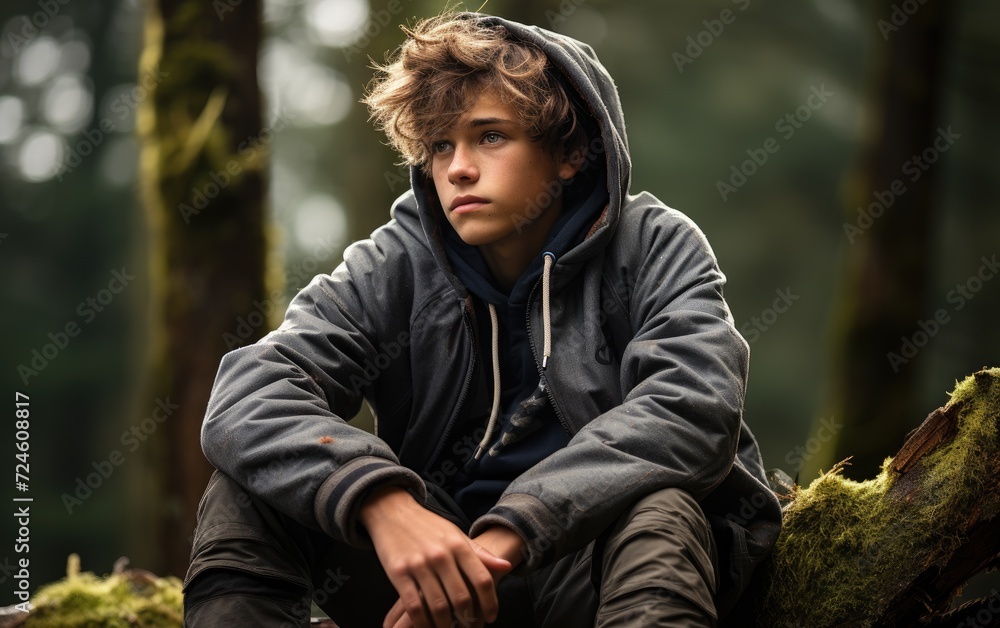 Teen on a Forest Stump