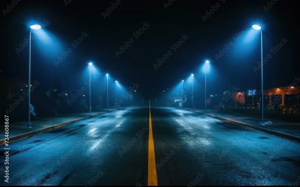 Nocturnal Silence: Dark Street with Neon Lights Nocturnal Silence: Dark Street with Neon Lights