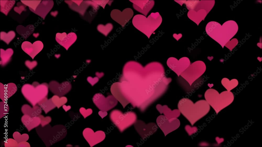 Loop video. Abstract Pink hearts on dark background. Concept: valentine's day, anniversary, mother's day, marriage. pink hearts on black background, valentine and romantic animation video. Loop video. Abstract Pink hearts on dark background. Concept: valentine's day, anniversary, mother's day, marriage. pink hearts on black background, valentine and romantic animation video.
