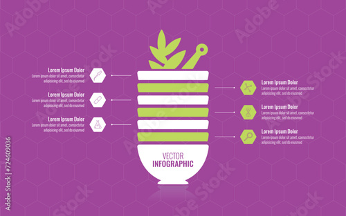 mortar infographic template. six options information template. science, health, pharmacy infographic template