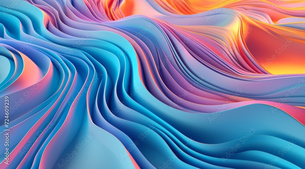 Fototapeta premium Gradient colorful abstract wallpaper with multicolored wavy surfaces.