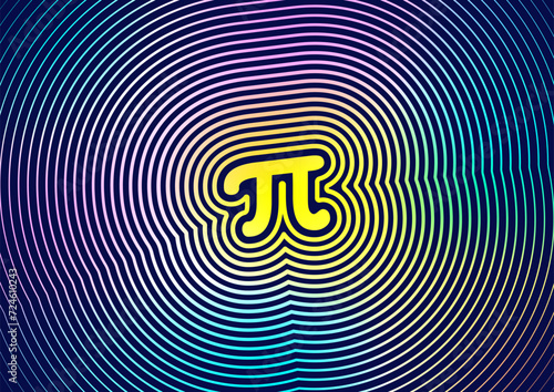 multicolored gradient pi symbol and rings. dark blue background pi symbol concept