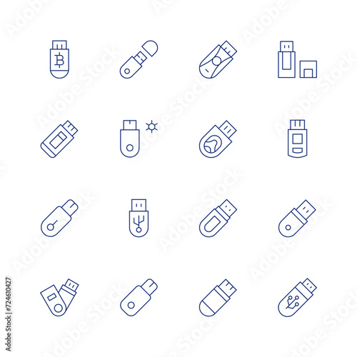 Usb flash drive line icon set on transparent background with editable stroke. Containing bitcoin, pendrive, usb, flashdisk, usbdrive, usbstick, flashdrive, usbflashdrive. photo