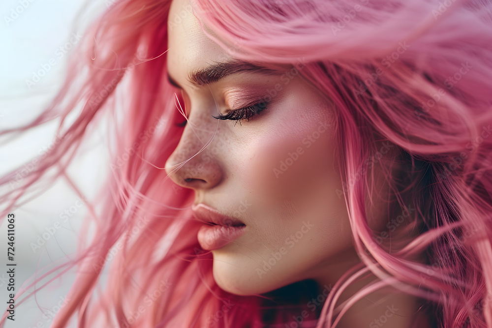 Fototapeta premium Closeup portrait of pink haired woman