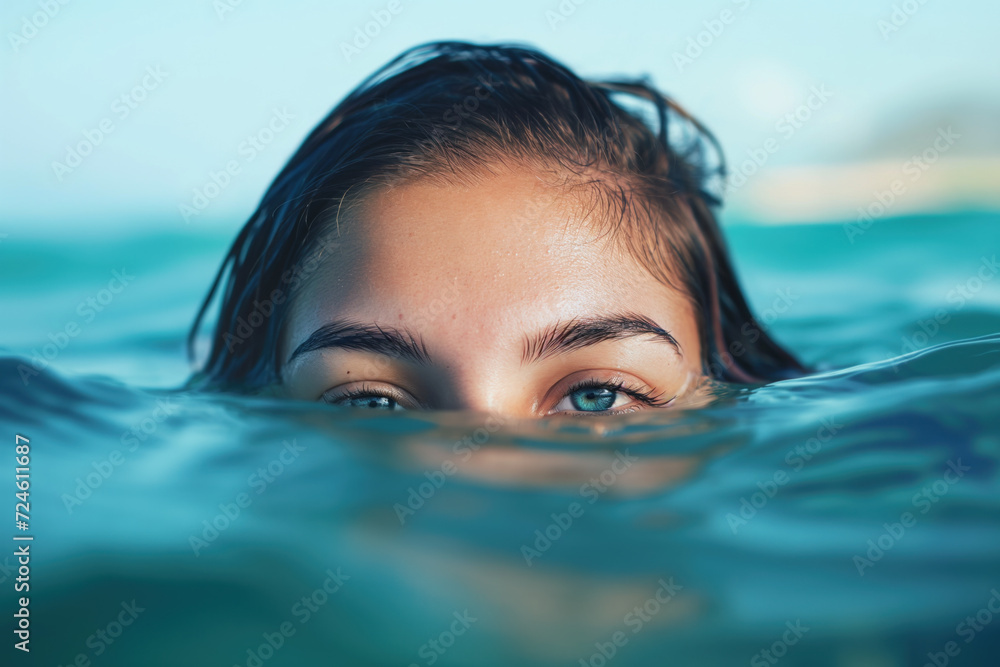 Woman with her head hanging in the water. 