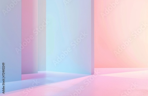 Abstract room interior with pink and blue neon light. 3D Rendering
