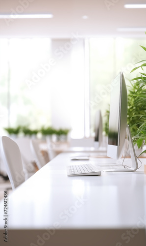 empty Modern office desk with computer display background