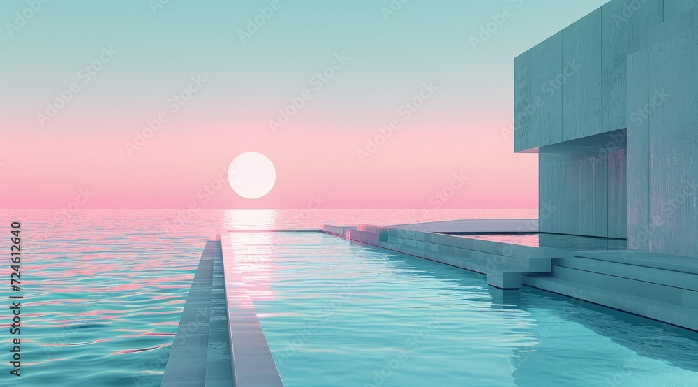 Fototapeta premium Futuristic room in pastel colors. Architecture interior background. 3d render