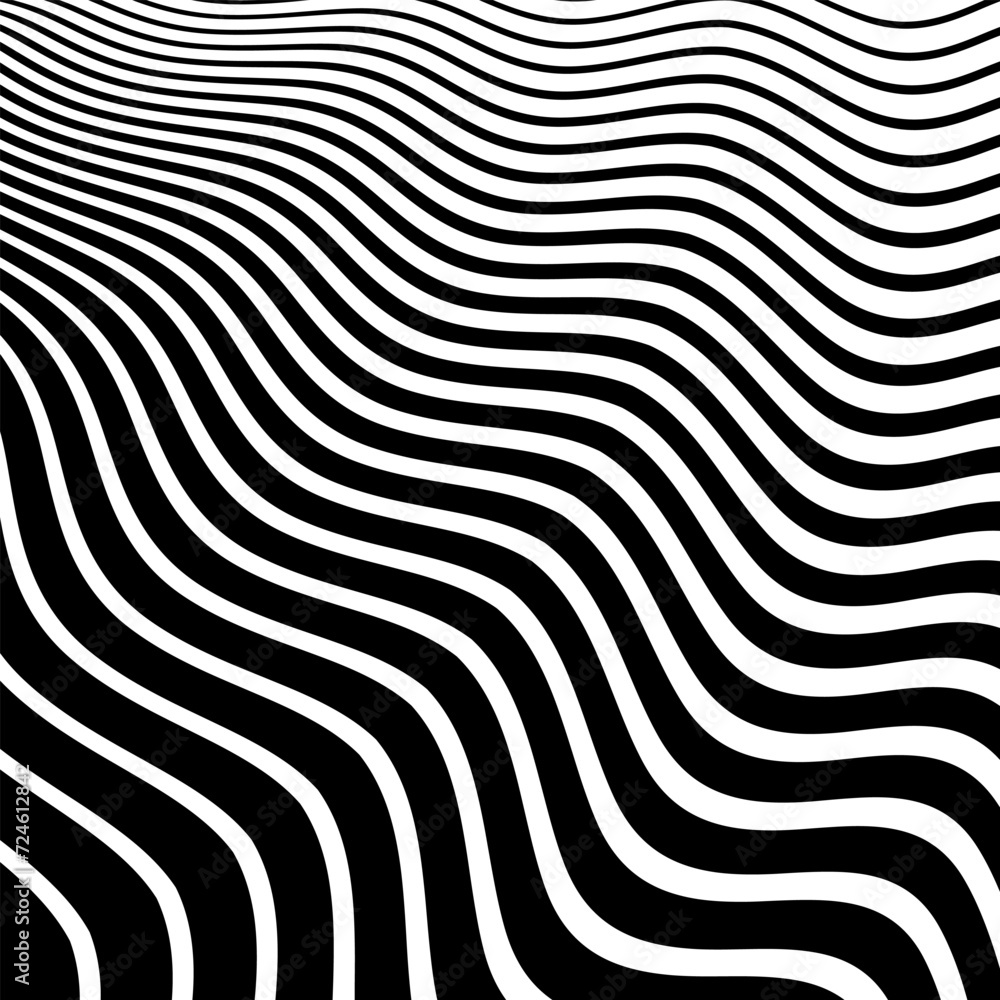 Black and White Wavy Lines Pattern. Abstract Textured Background.